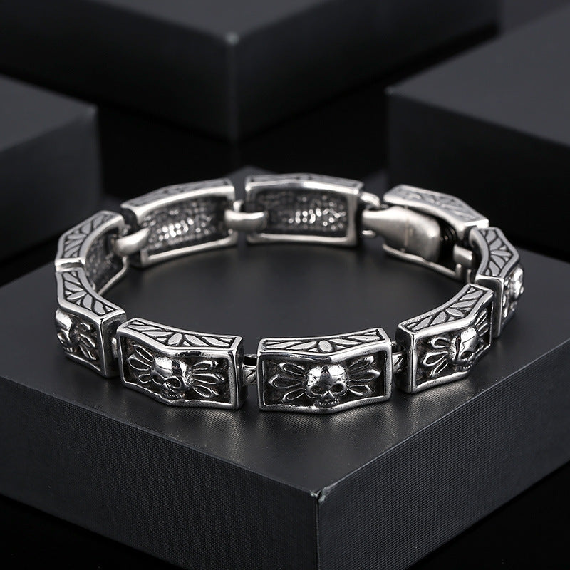 Custom Vintage Skull Mens Steel Bracelet 21.5cm
