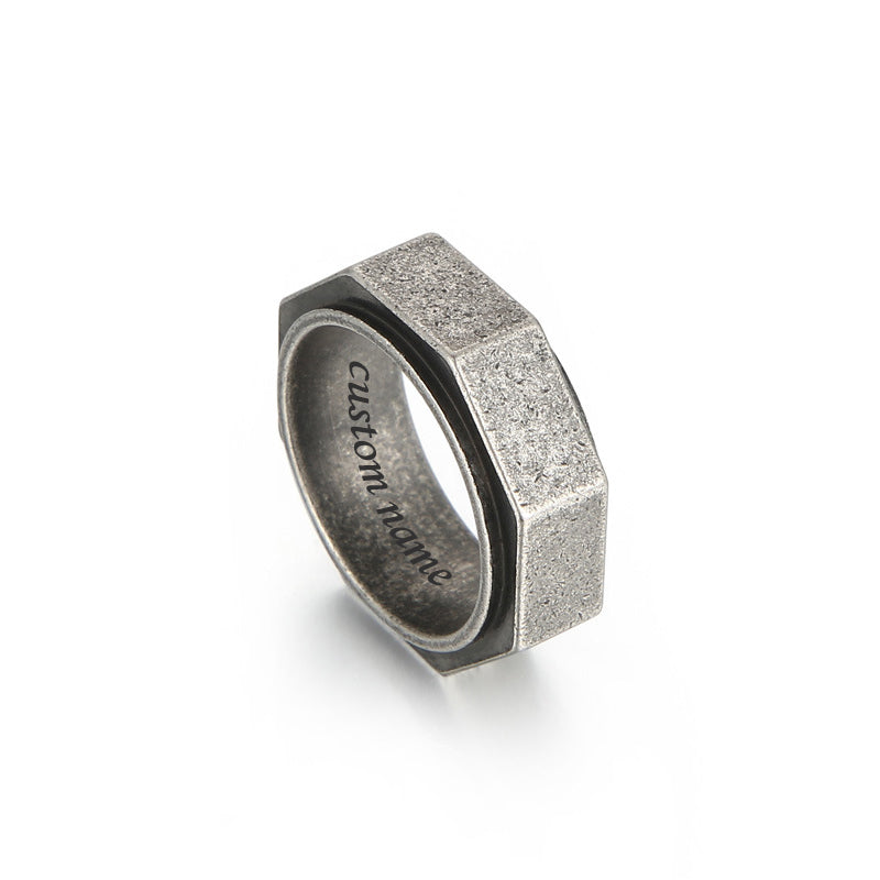 Engraved Gift for Mechanic Nut Shaped Men Ring