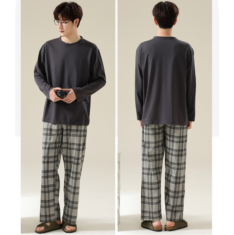 Classic Plaid Couple Pajamas - Long Sleeve Cotton Set