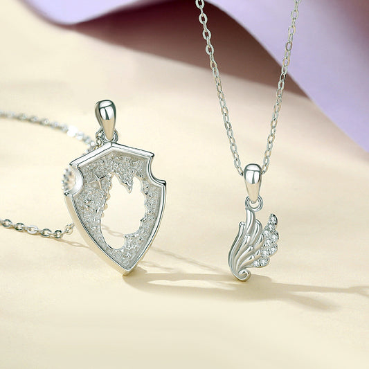 Knight and Angel Wings Matching Necklaces for Couples