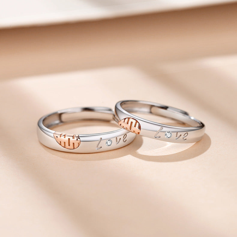 Half Hearts Custom Couple Rings Set for two