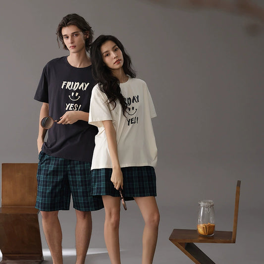 Gullei™ 4-Piece Plaid Pajamas Set Short-Sleeve 100% Cotton