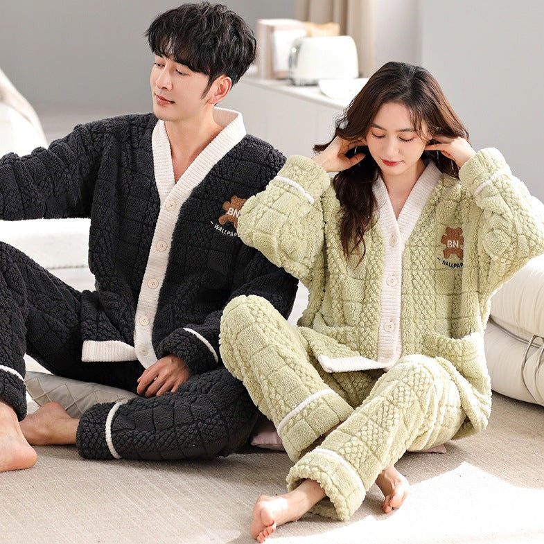 Matching Couple Pyjamas Flannel Nightwear Set