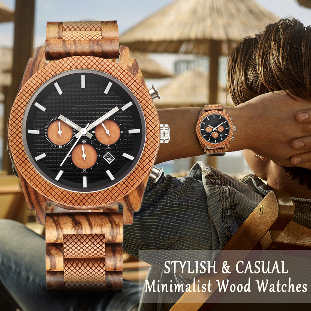 Mens Wood Analog Watch with Customized Engraving