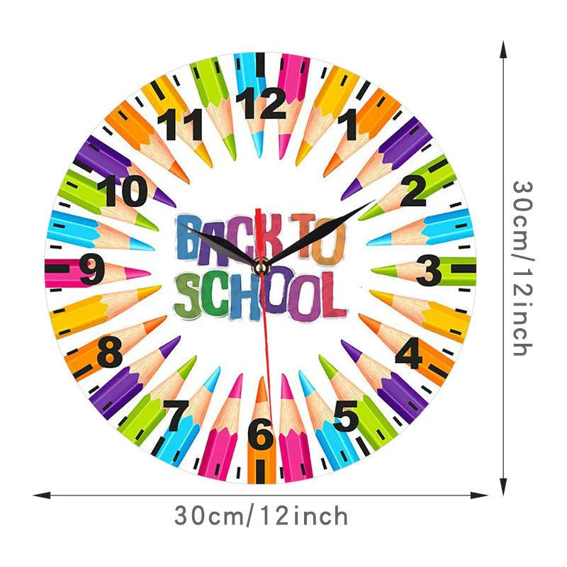 Back to School Silent Wall Clock for Kids Bedroom – Fun & Educational Design