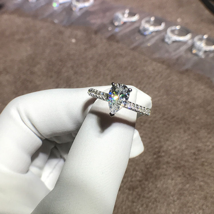 1 Carat Tear Drop Sona Diamond Ring