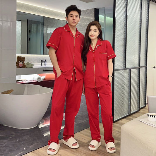 Classic Red Cotton Couple's Pajama Set