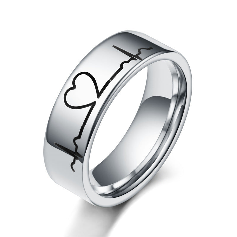 Engraved Heartbeat Promise Rings for Couples