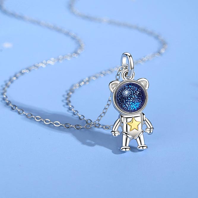 Personalized Spaceman Couple Necklaces Set