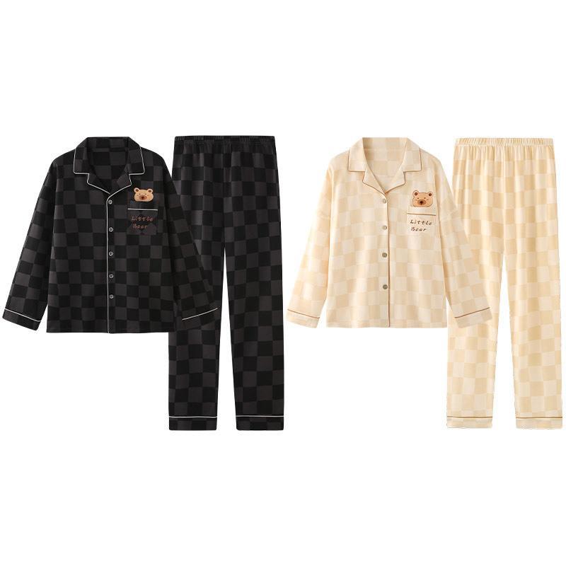 Cute Bear Summer Couple Pajamas Set 100% Cotton