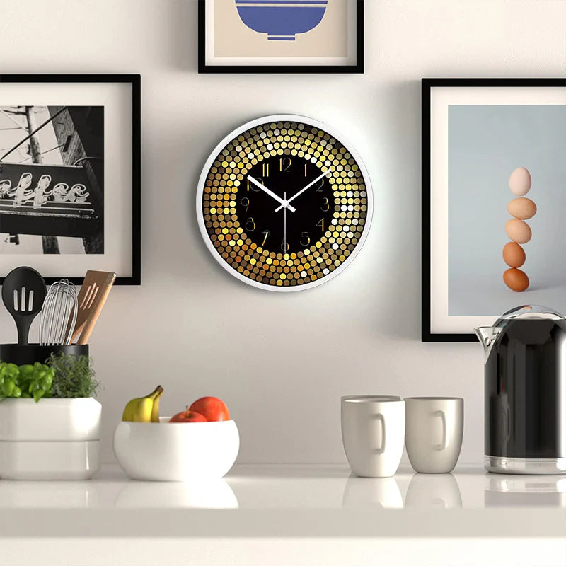 Silent Wall Clock – Glass Front Gold Dots, 30 cm