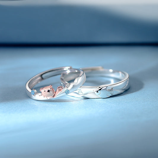 Cute Bear and Fish Rings Set His and Hers