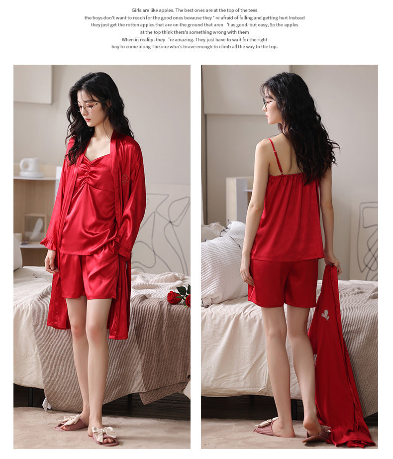 Red Silk Matching Pajamas for Newlyweds | Bride & Groom Set