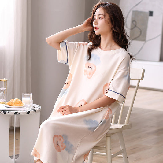 Cartoon Print Mid-Length Nightwear Shirt 100% Cotton