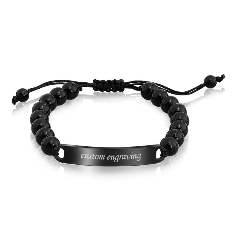 Engraved Obsidian Beads Mens bracelet