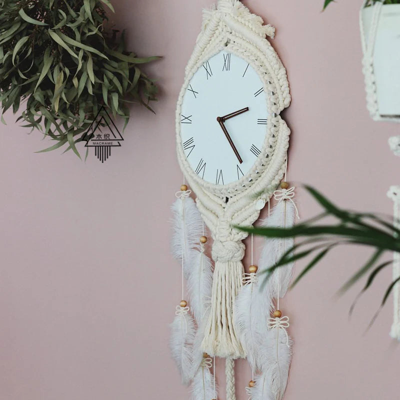Grand Macramé Tapestry Silent Wall Clock – Roman