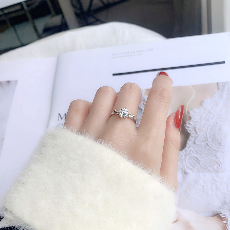 Engraved 1 Carat Moissanite Antler Ring for Her