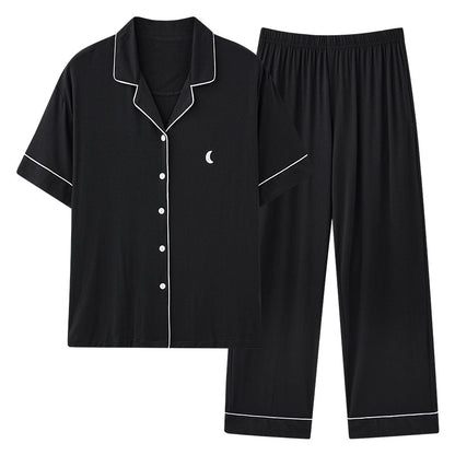 Black Button Up Pajamas Set for Women - 100% Yarn