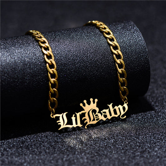 Old Script Crown Custom Name Necklace
