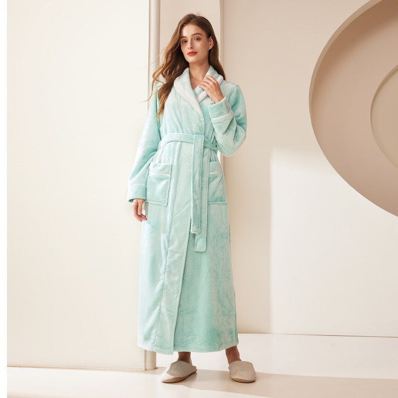 Thickened Flannel Robe Nightgown Set for 2