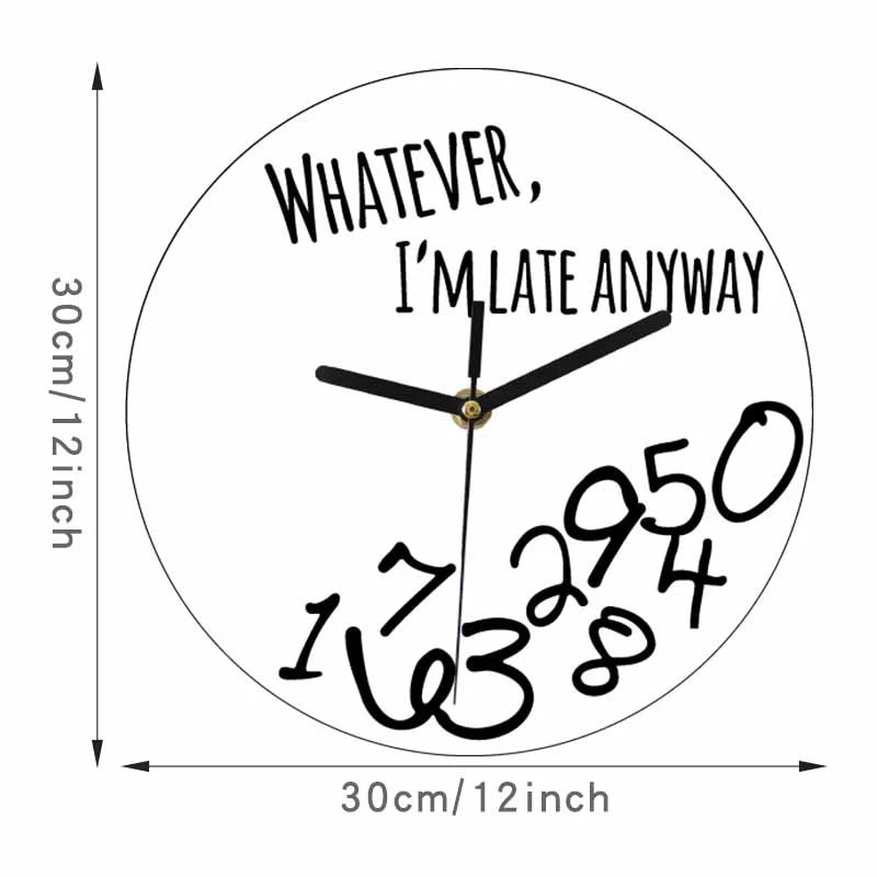 Funny Random Numbers Silent Wall Clock – “Whatever, I’m Late Anyway”