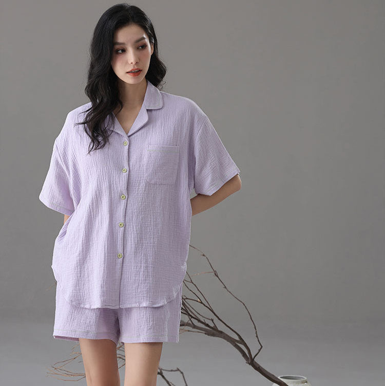 Classic Cotton Couple Pajamas - Soft Short Sleeve Set
