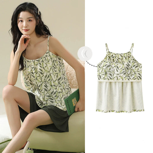 Gullei™ Sleeveless Sling Pajamas Bra Pads Soft Cotton