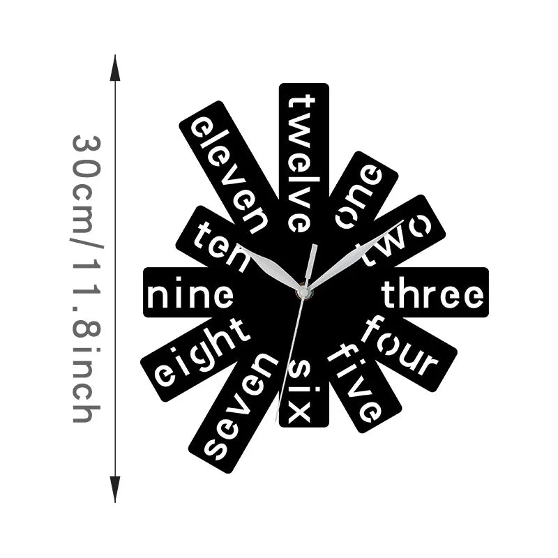 Creative Hollow Silent Wall Clock — 12" Acrylic Word Design