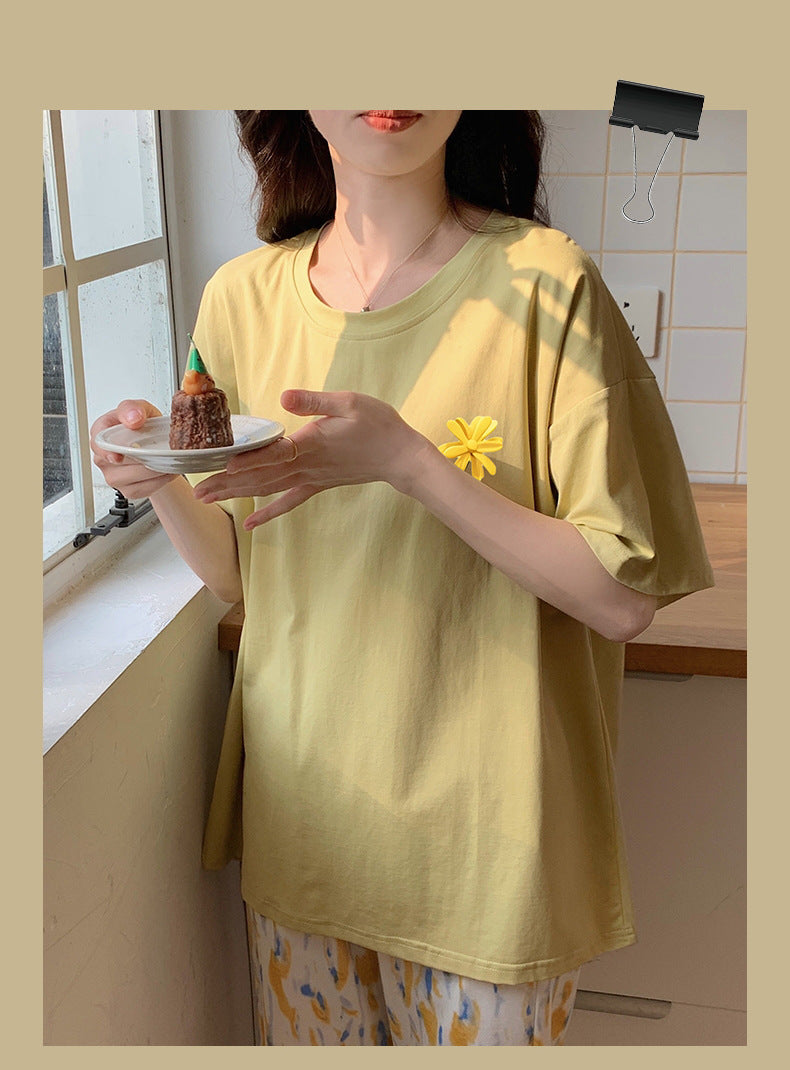 Short-Sleeve Pullover Loungewear PJs Set 100% Cotton