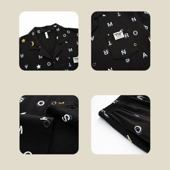 4-Piece Black Matching Pajamas Set - 100% Premium Cotton