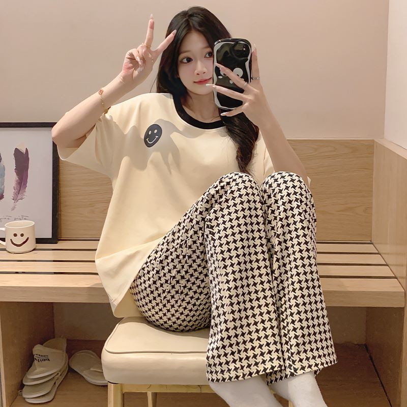 Pullover Short-Sleeve Loungewear PJs Set 100% Cotton