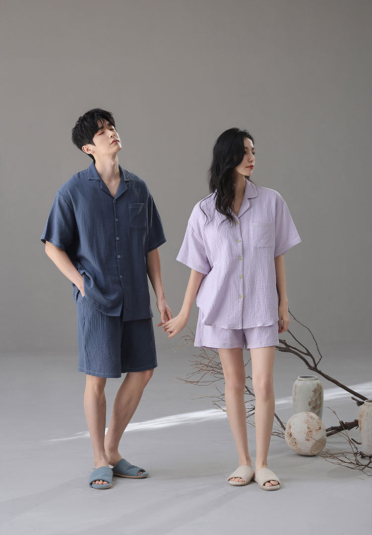 Classic Cotton Couple Pajamas - Soft Short Sleeve Set