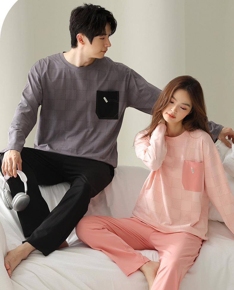 Round Neck Couples Pajamas Set 100% Cotton