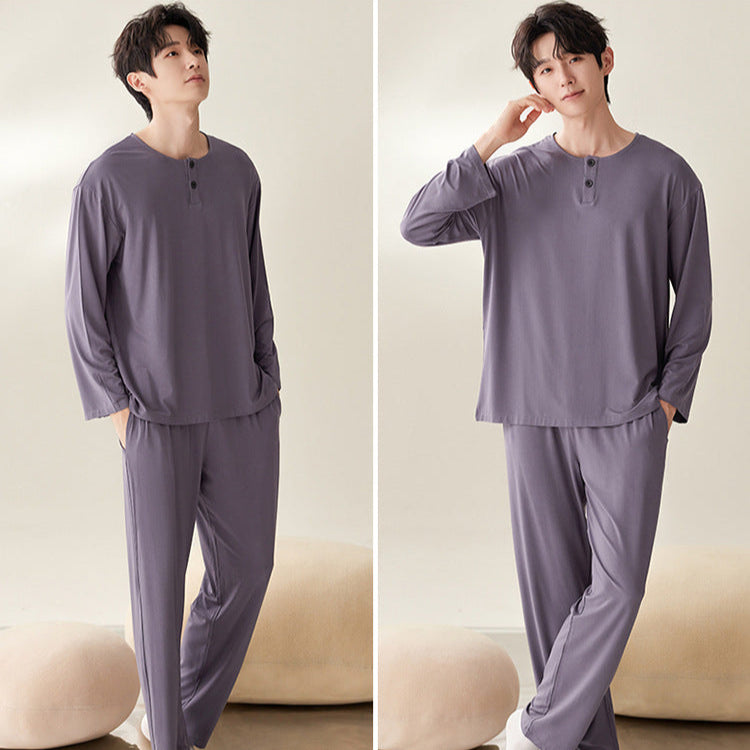 Plain Button-Front Pajamas Set 100% Polyester
