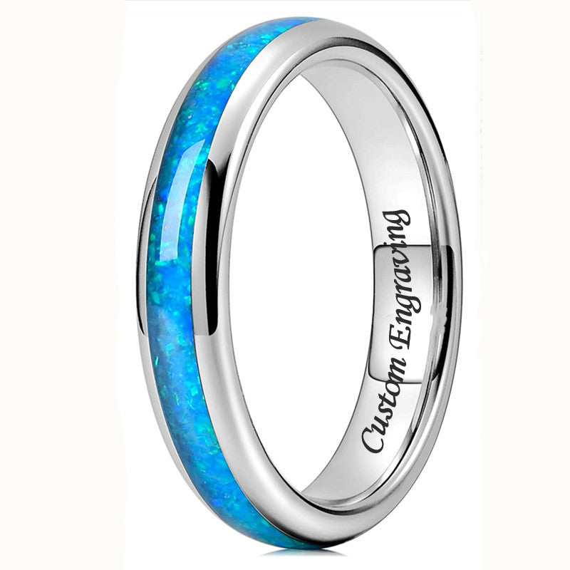 Engraved Curved Edge Mens Wedding Ring Gift 4mm