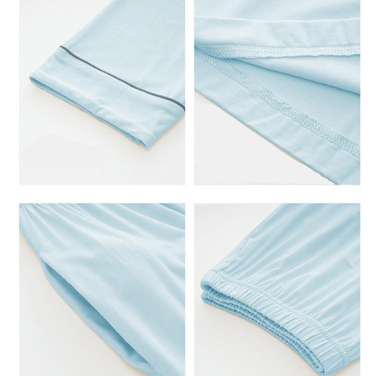 Long Sleeve Collar Matching Pajamas Set 100% Cotton