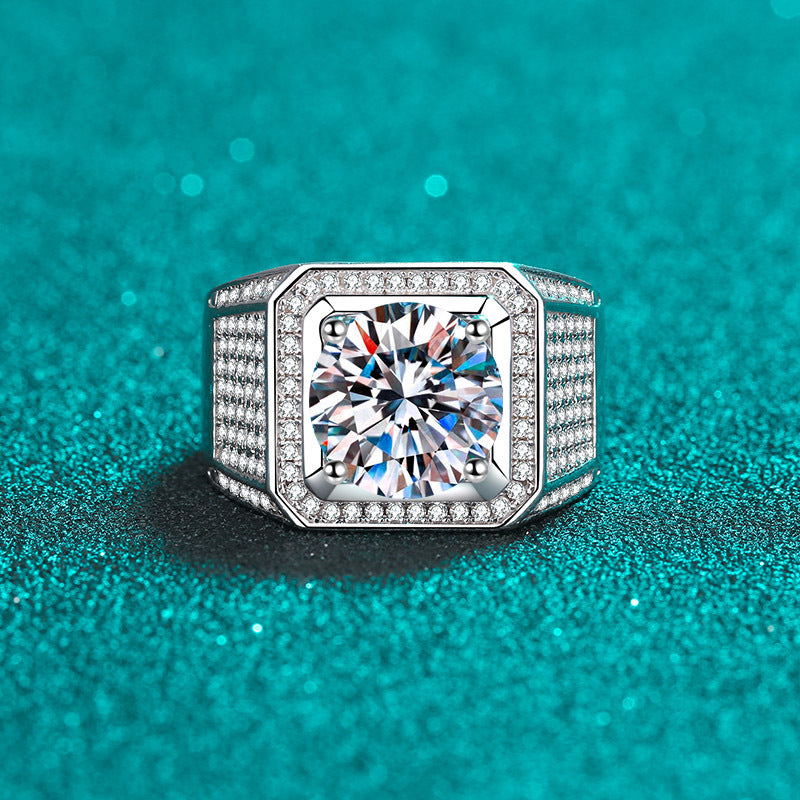 Engraved 2 Carats Moissanite Ring for Men