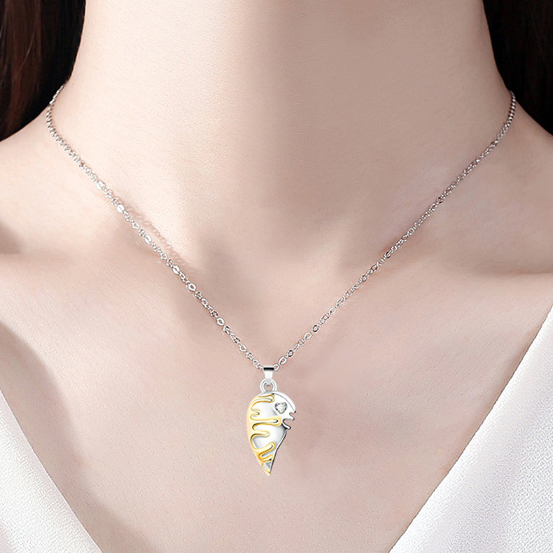 Magnetic Half Hearts Matching Couple Necklaces Set