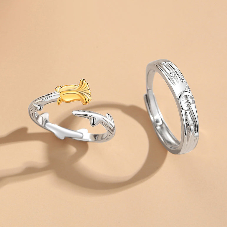 Matching Rose Couple Wedding Rings Set