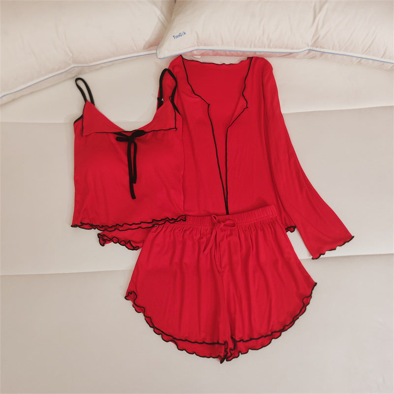 3-Piece Silky Slip Suspender Nightie 100% Cotton
