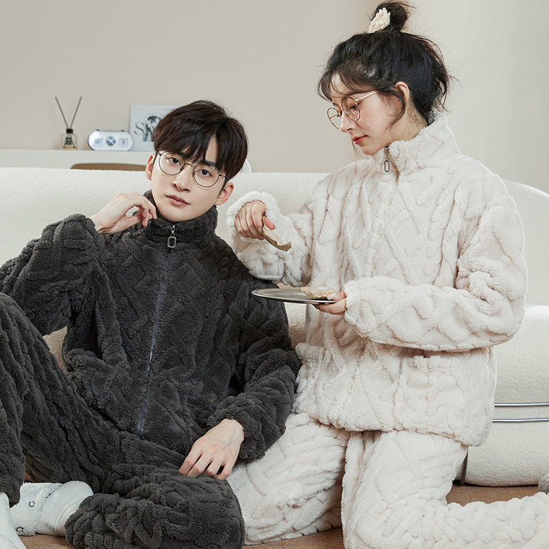 Matching Flannel Winter Zipper Sleepwear for Couples
