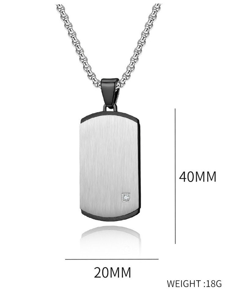 Engraved Vertical Brushed Pendant Mens Necklace