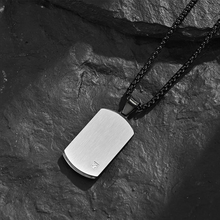 Engraved Vertical Brushed Pendant Mens Necklace