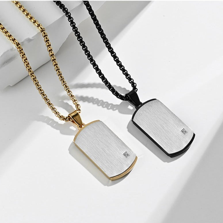 Engraved Vertical Brushed Pendant Mens Necklace
