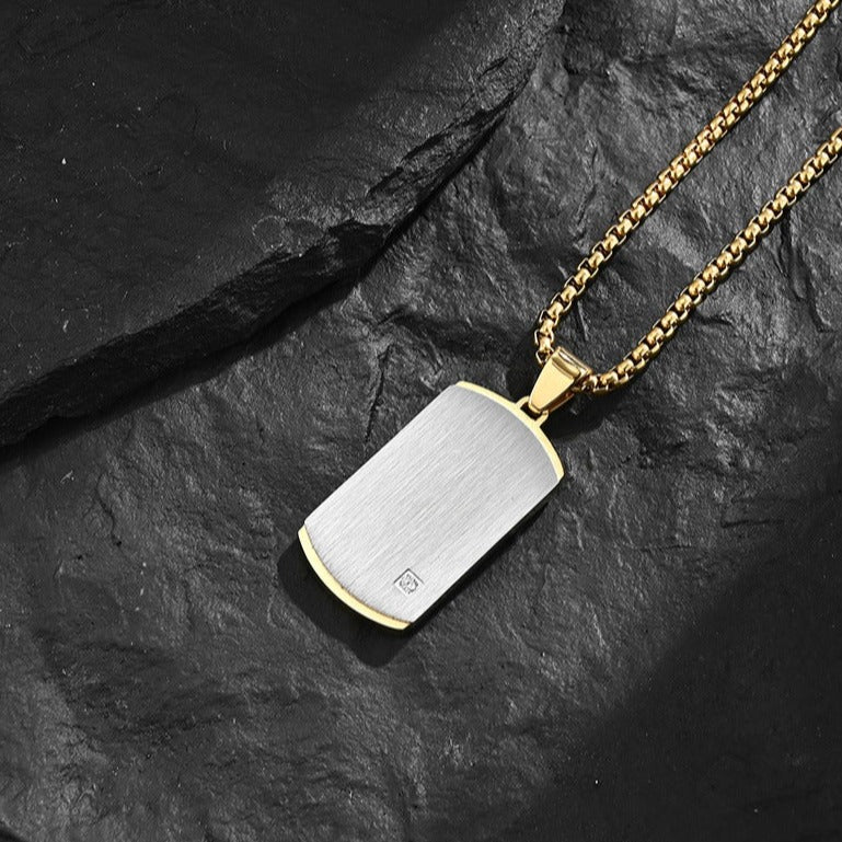Engraved Vertical Brushed Pendant Mens Necklace