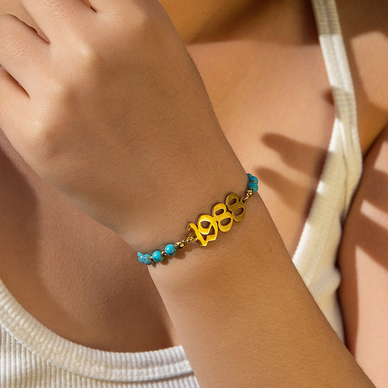 Natural Turquoise Beaded Name Bracelet