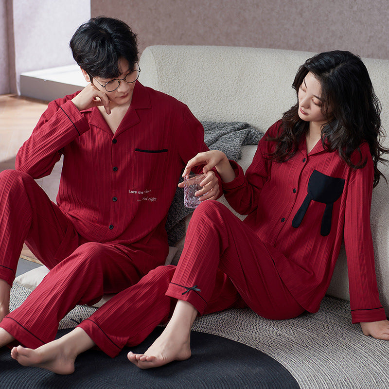 Matching Pajamas Set for Couples Red Pure Cotton