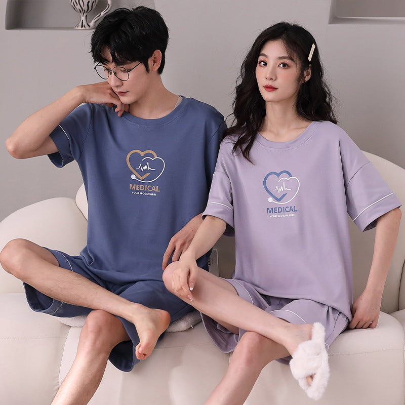 Matching Cotton Summer Sleepwear Set for Couples