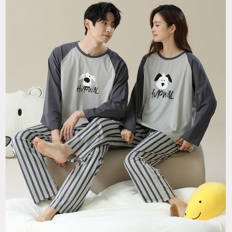4-Piece Striped Puppy Cozy PJs Set for Couples