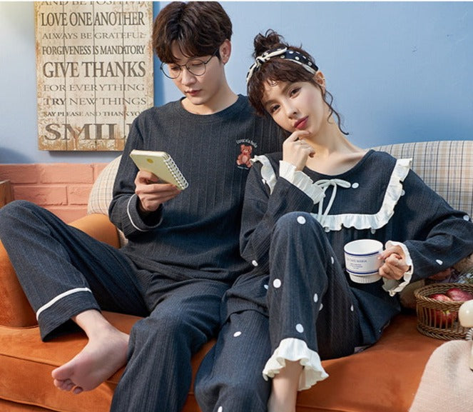 Pajamas Set for Couples Bear Design 100% Cotton